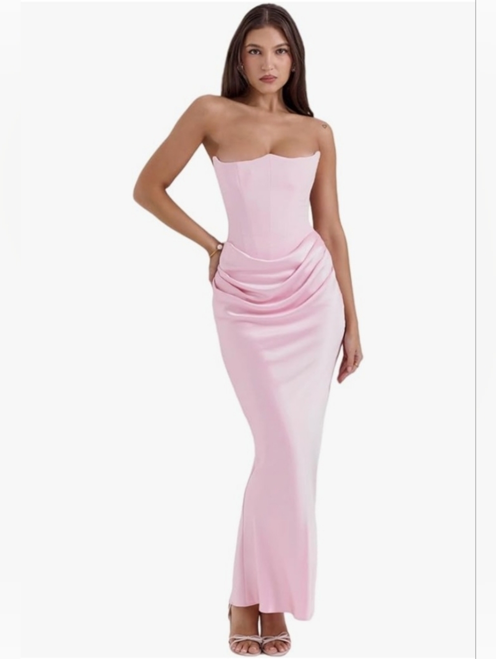 Strapless Pink Draped Mermaid Evening Dress